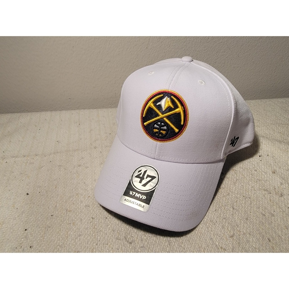 Denver Nuggets NBA '47 Brand Hat Adjustable OSFA White Cap Embroidered Logo NWT